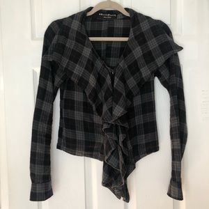 Kettle Black Plaid Ruffle Front Flannel